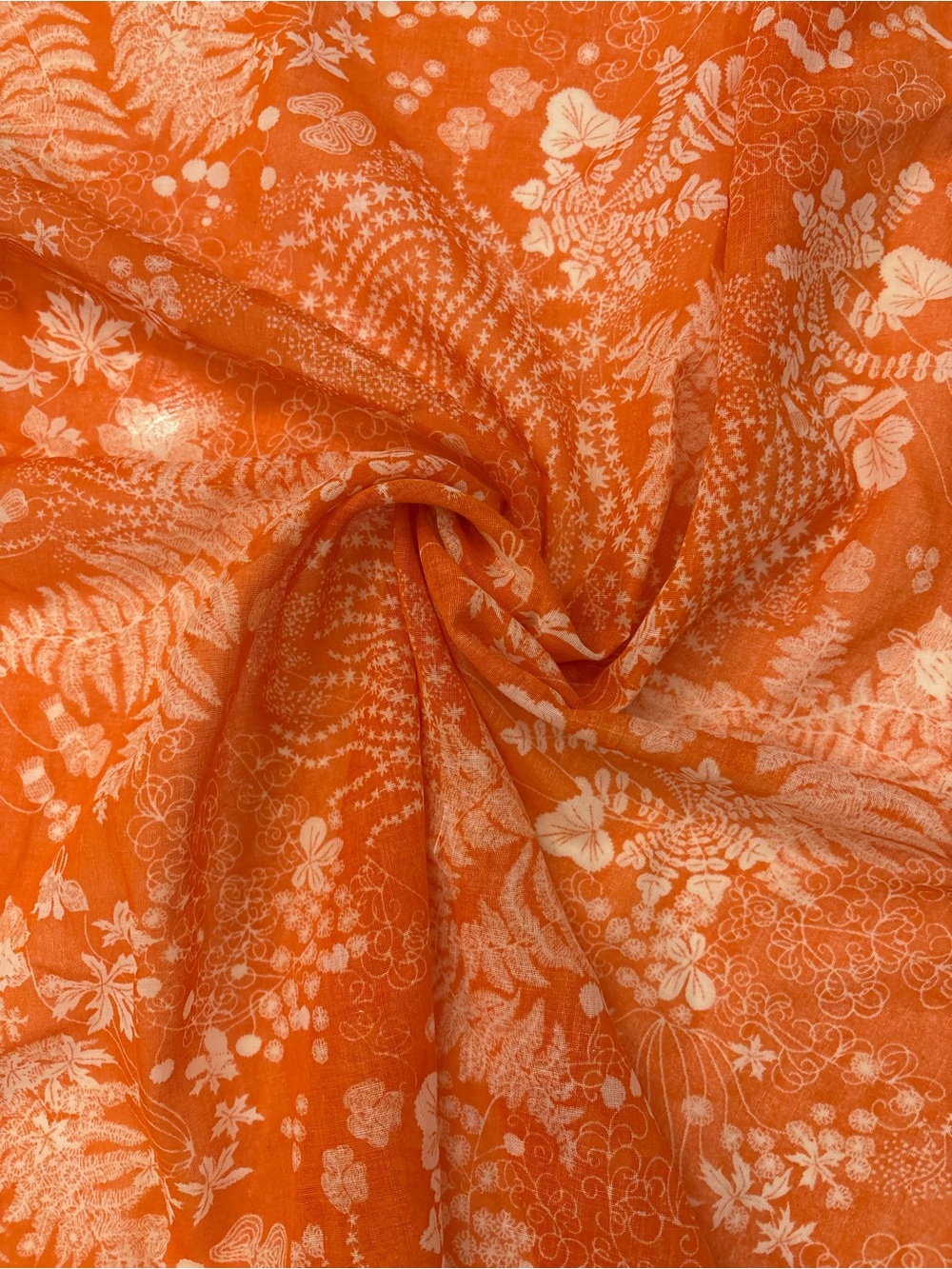 Square Scarf Orange White Floral 21" x 22" Woodland Cottagecore Fall Autumn